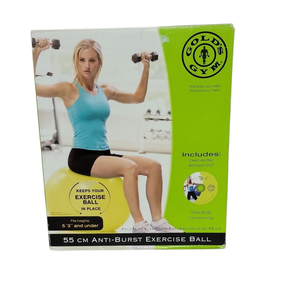 Golds Gym Antiโ Burst Exercise Yellow 55cm Ball Fits 5'3 And Under Total Body